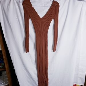 Brown Bodycon Maxi Sweater Dress 🍂